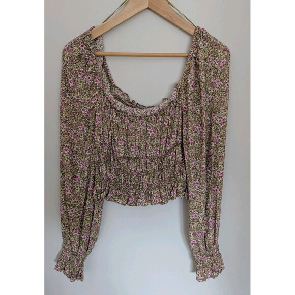 H&M Tops - Pink Floral Smocked Long Sleeve SZ M Coquette Fairy Romantic Cottagecore Top EUC